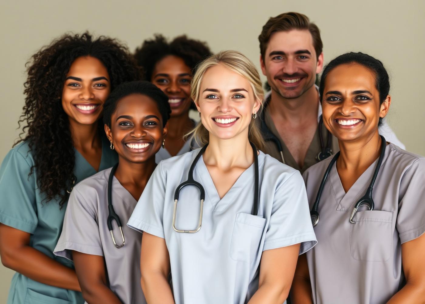 Diverse group of caregivers smiling